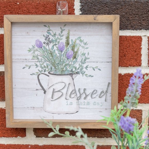 Farmhouse Country Cottage Rustic Wooden Sign BLESSED IS THIS DAY 8" Square - Picture 3 of 3